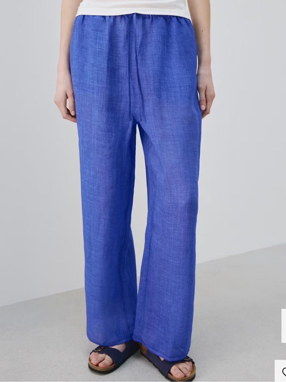 Mango Drawstring Linen-Blend Pants in Royal Blue 100% RAMIE TROUSERS WITH AN OVE